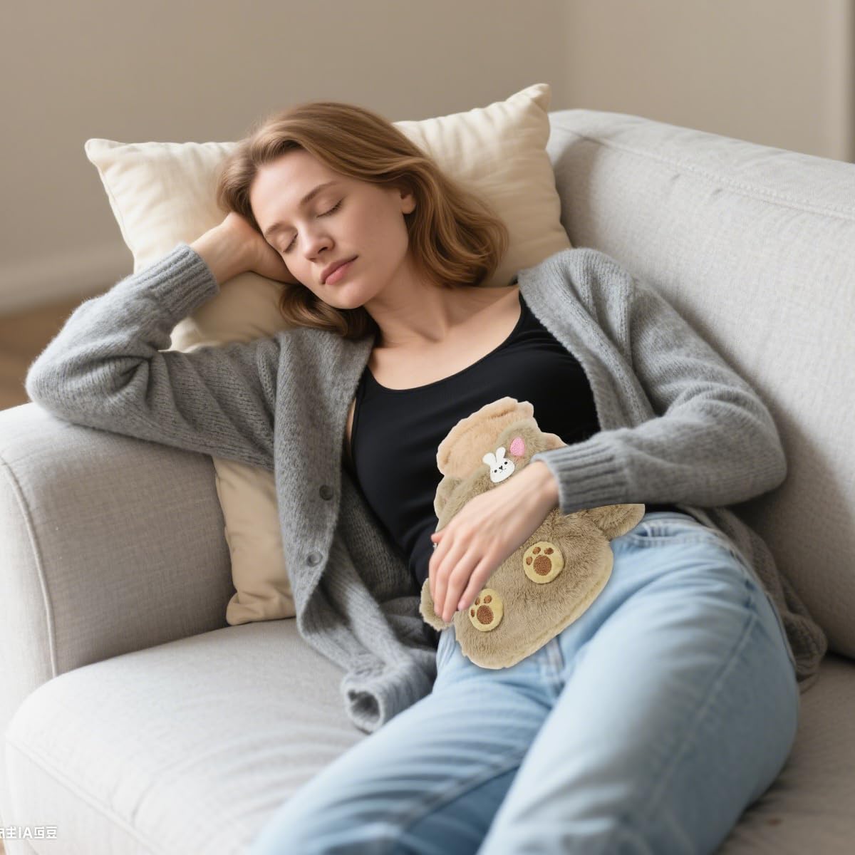 HANNEA Hot Water Bottle for Cramps and Pain Relief with Anti Leak Stopper and Soft Cover | Brown