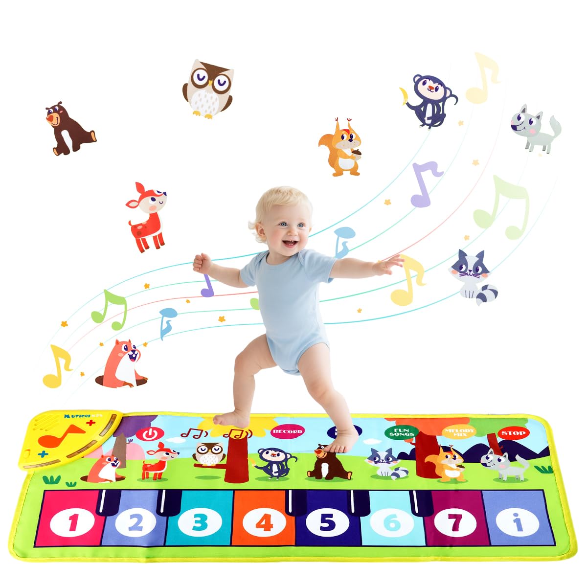 PATPAT Animals Piano Keyboard Musical Mat for Kids with 6 Modes and 31.5×11.81 in Size | Waterproof Polyester Play Toy