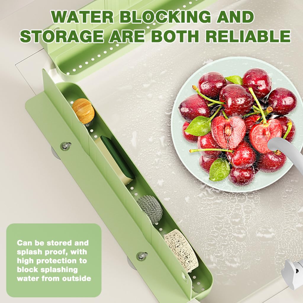 Supvox Sink Splash Guard for Kitchen with 16.7 in Drain Storage Compartment and L Shape Silicone Panel