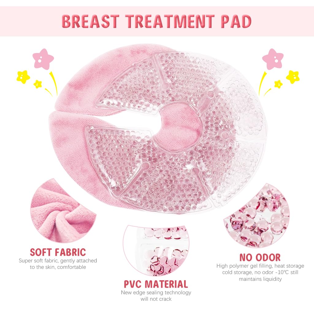 SNOWIE SOFT® 2Pcs Breast Therapy Pads with Covers Breast Cold/Hot Press Therapy Pads for Pain Relief, Swelling Relief Reuseable Hot Press Cool Gel Pads for General Breast Discomfort