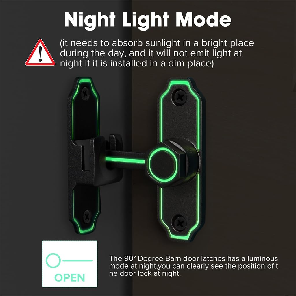 HASTHIP Door Latch for Gates Doors and Cabinets with 90° 180° Design | Glow in the Dark Zinc Alloy Lock