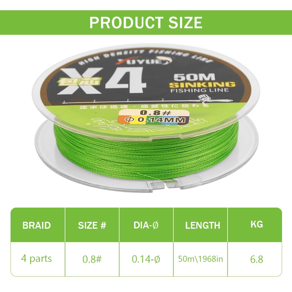 ZORBES® Fishing Line 54 Yards 0.8mm Fishing Line Super Strong PE Fishing Line Green Line Ultra Abrasion Resistant Heavy Duty 4X Strands Fishing Line