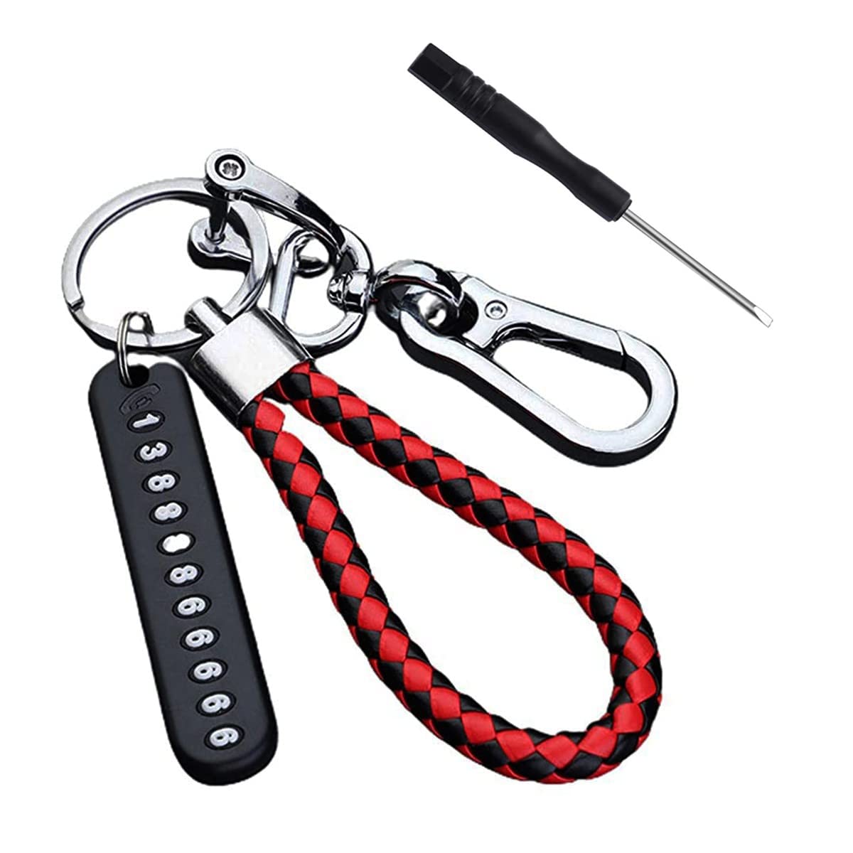 GUSTAVE Keychain Anti Lost Car Keychain with Phone Number Pendant Universal Car Keychain Strong Alloy Car Keychain with Woven Hand Strap