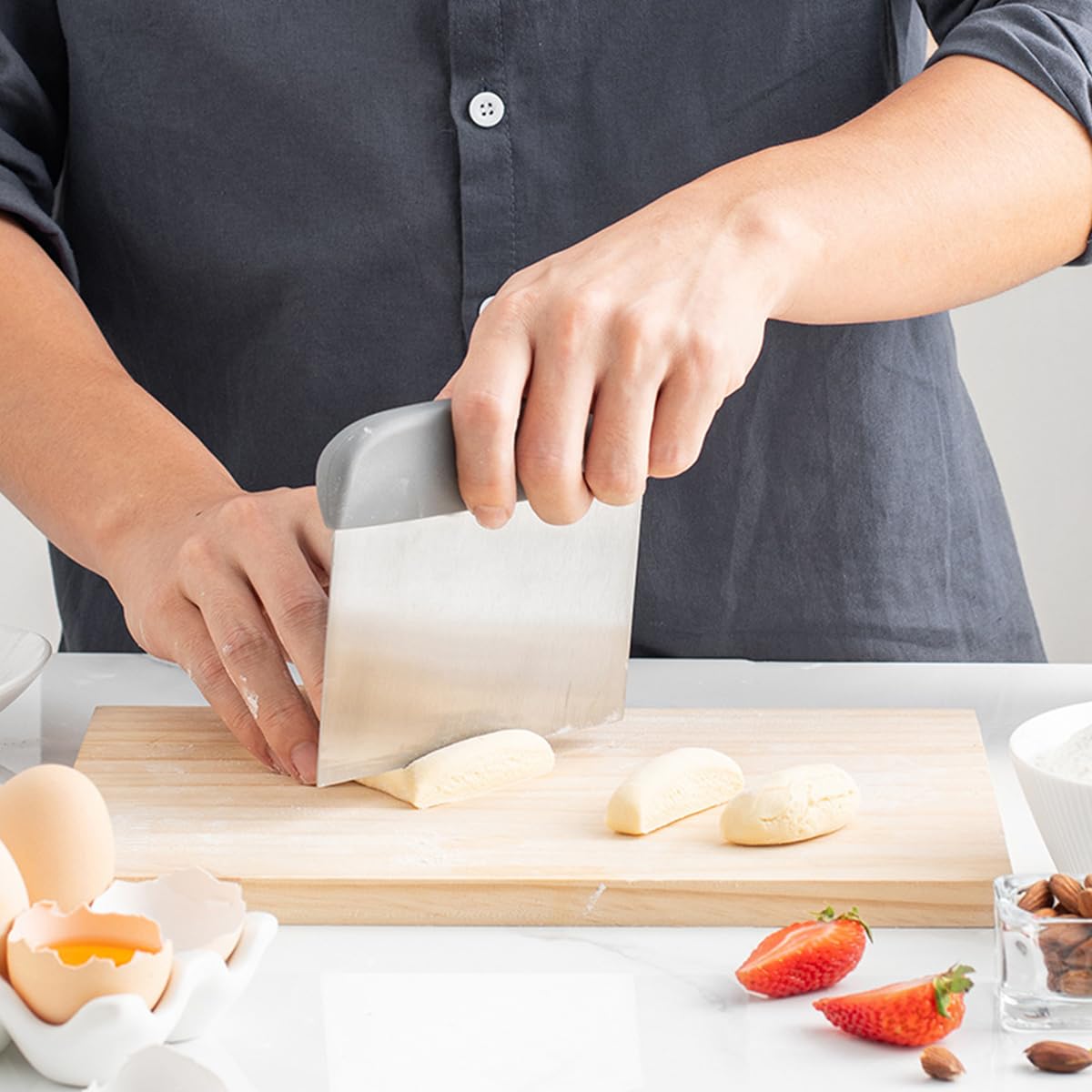 Supvox Dough Scraper and Cutter 2 in 1 for Baking with 5.6 in Blade and Stackable Design