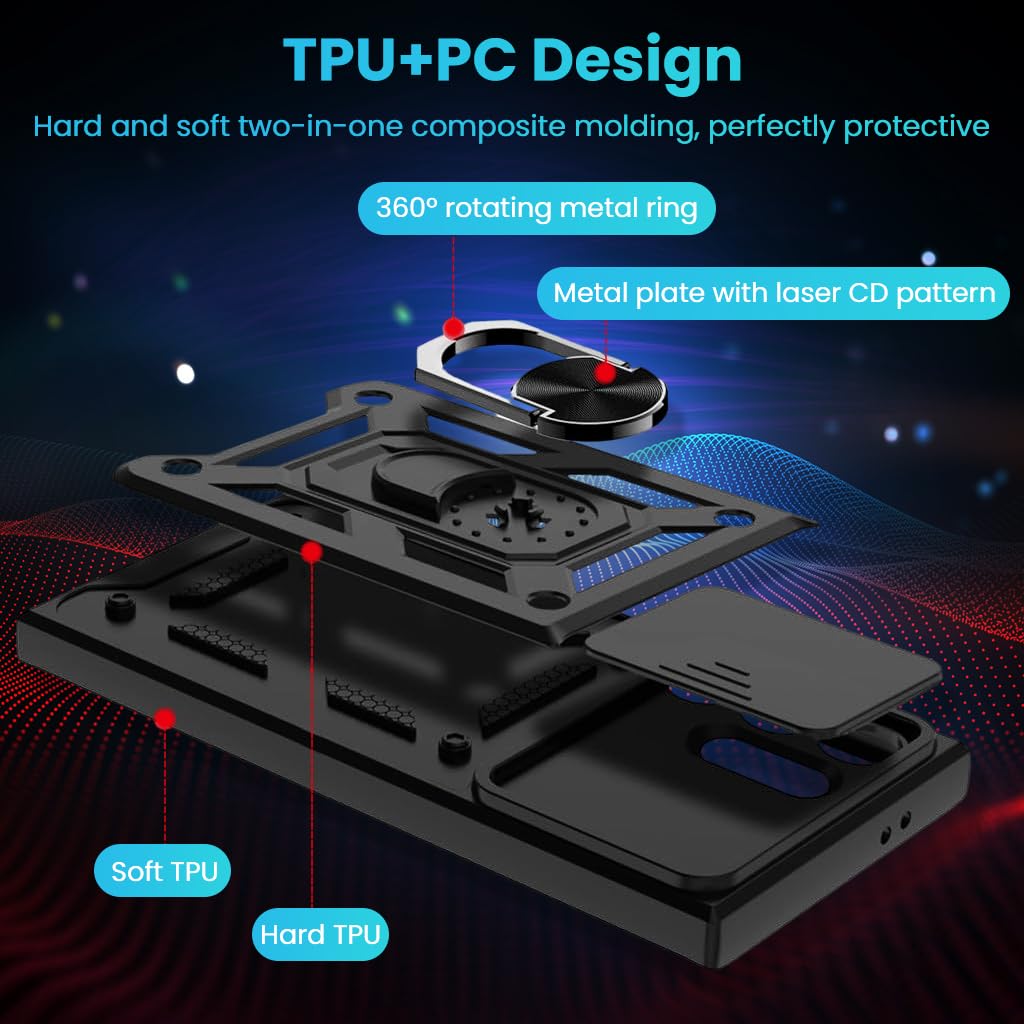 ZORBES Phone Case for Samsung Galaxy S25 Ultra with Folding Kickstand & Sliding Camera Shield