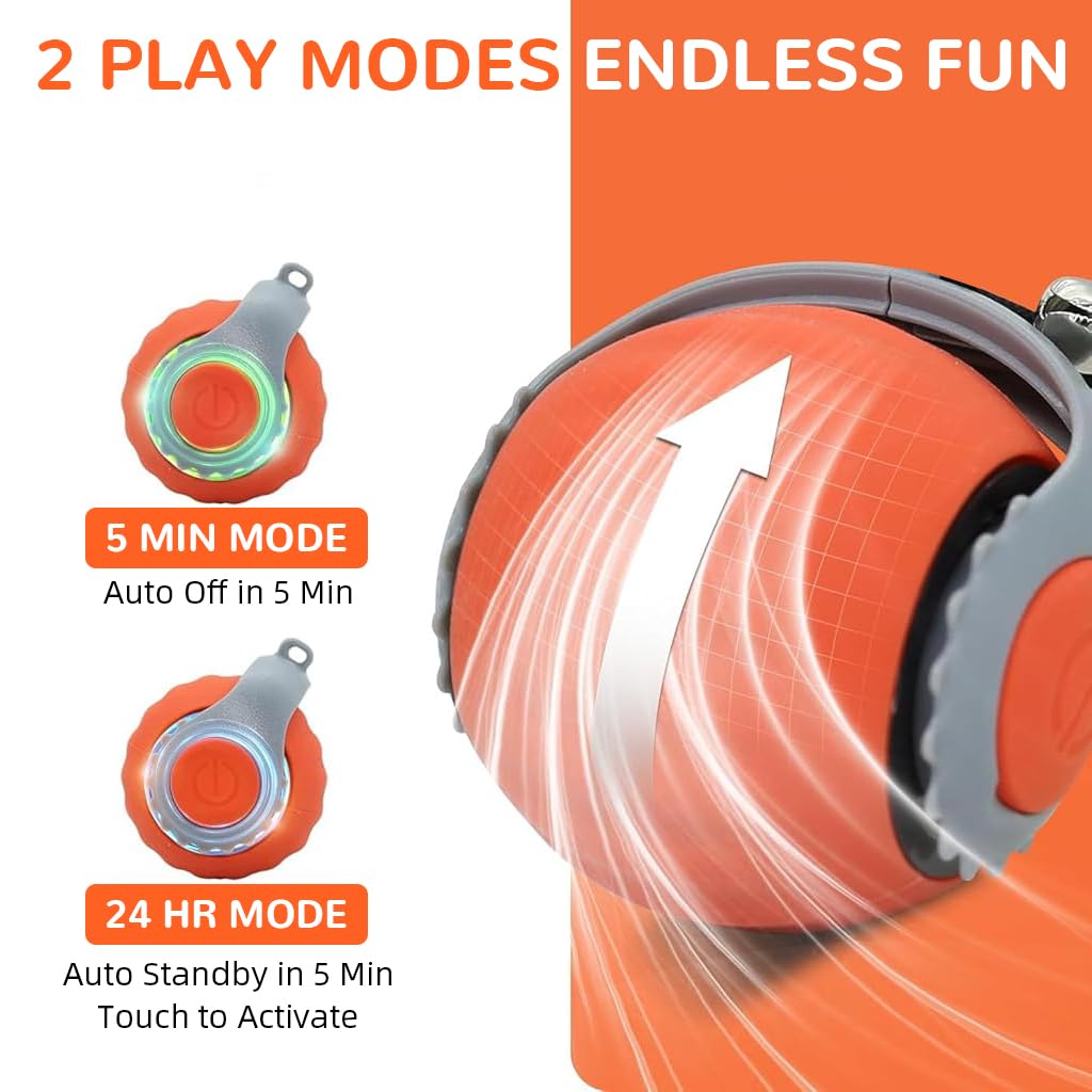 Qpets Electric Cat Ball Toy for Solo Play with 2 Speed Modes and Teasing Tail & Bell Charm