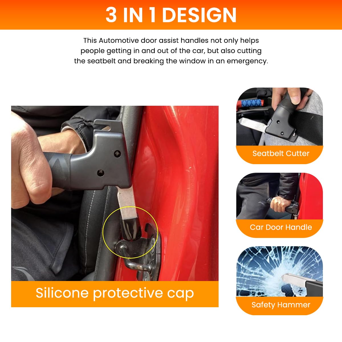 STHIRA Car Assist Handle for Elderly with Safety Hammer and Belt Cutter 165lbs Load | Aluminum Alloy Anti Slip Grip