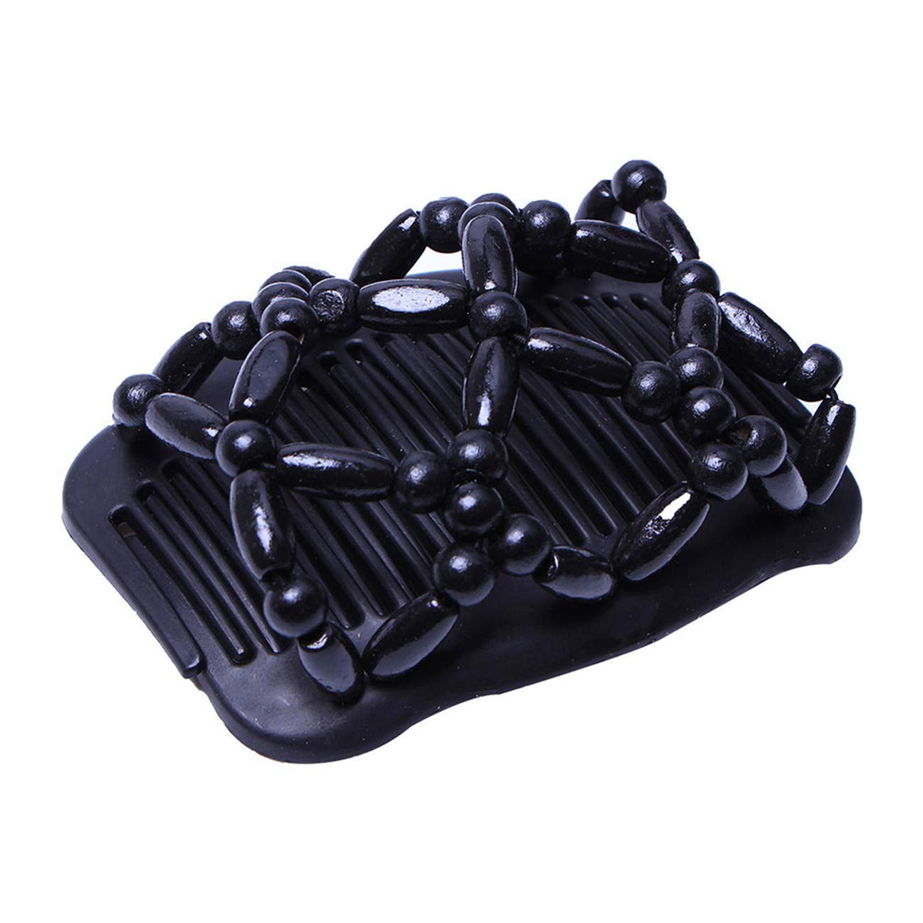 ZIBUYU Hair Comb for Quick Updos with Stretchy Beaded Clip and Black Plastic & Wood Design