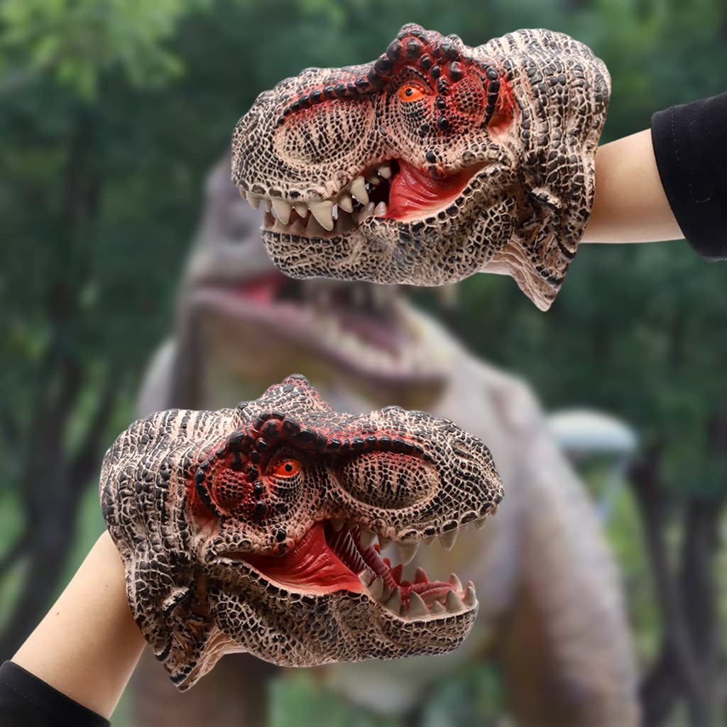 PATPAT Dinosaur Toys Hand Puppet, Puppet Toys for Kids, Soft Rubber Realistic Tyrannosaurus Puppet Dino Toys for Kids Boys Girls Role Play(Bronze T-rex)