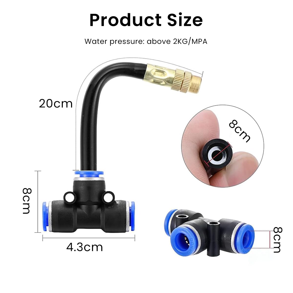 HASTHIP Misting Nozzle Set for Gardening with 4 in PE Hose and 3 Spray Modes | 5 pcs Brass Construction