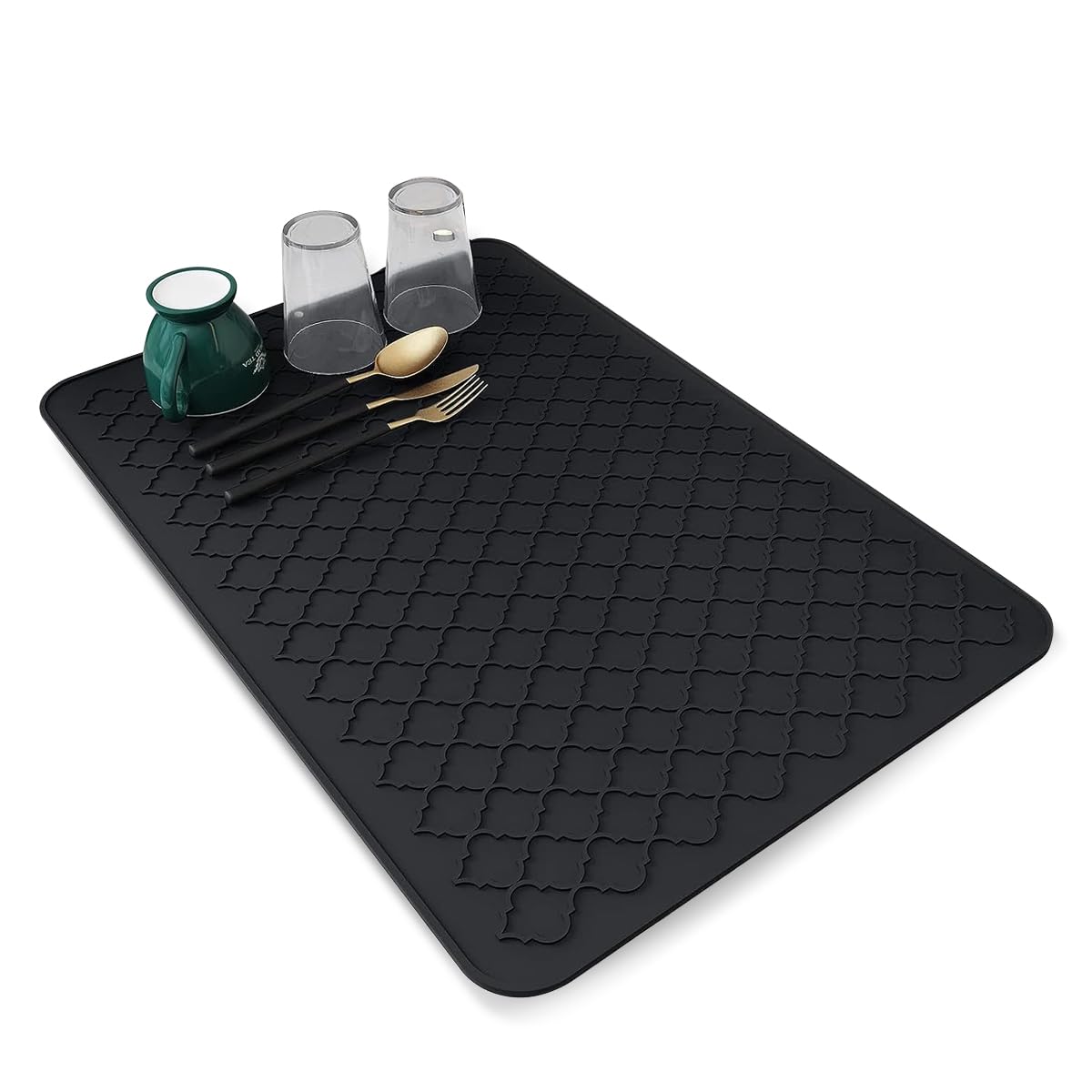 Supvox Kitchen Silicone Drying Mat for Countertop 16x24 in featuring Diamond Drain Pattern | Heat Resistant Non Slip Design