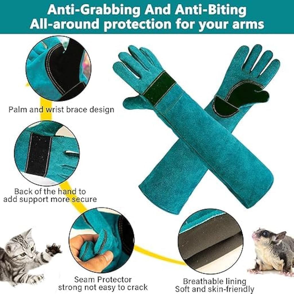 Serplex Animal Handling Gloves with 23.6 Inch Gauntlet Sleeve for Bite and Heat Protection | Cowhide Leather