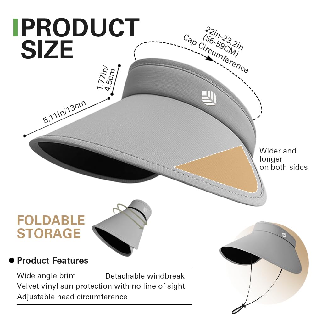 Venzina Sun Visor Hat for Women with 13.5 cm Wide Brim and L.R.C Velvet Black Liner | Grey
