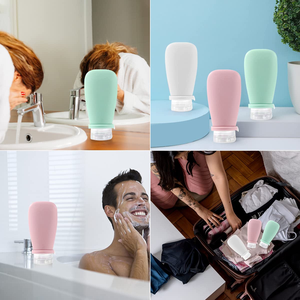 MAYCREATE Travel Toiletries Bottles Kit for Easy Packing with Double Leakproof Design | 3pcs 90ml Refillable Silicone Containers