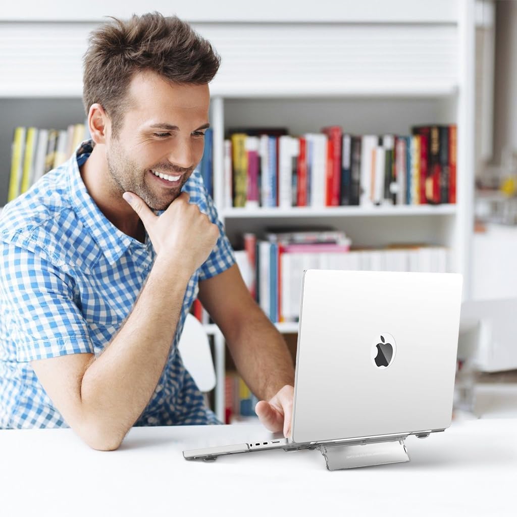 HASTHIP Laptop Case for MacBook Pro 14.2 inch with Folding Riser Stand and Transparent PC Design