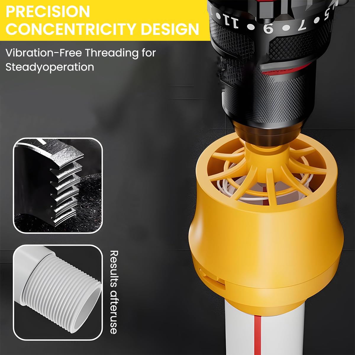 Serplex Electric Drill Pipe Threader Kit with 3 Dies 1/2 3/4 1 inch for Leak Proof PVC Connections | Universal NPT Fit