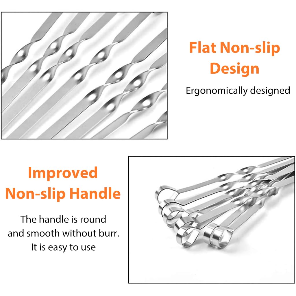 HASTHIP Skewers for Grilling with Flat Blade and Ergonomic Handle 10pcs 14in Stainless Steel