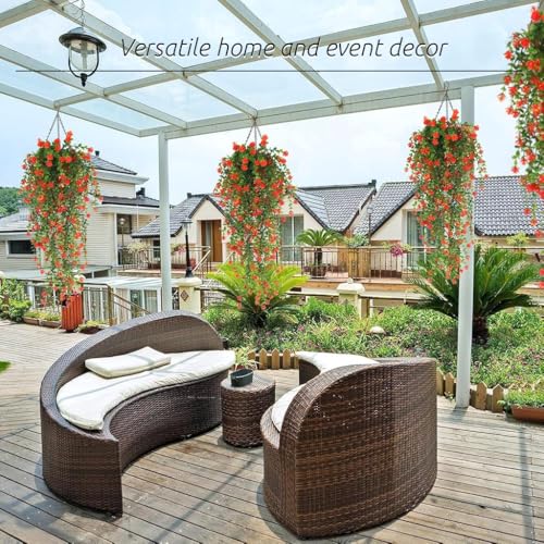 Supvox Realistic Eucalyptus Camellia Vine with Rattan Basket Balcony Flower Decor 28.3 Inches Realistic Flower Hangings Wall Decoration Artificial Eucalyptus Vine Home Garden Decorative Flower