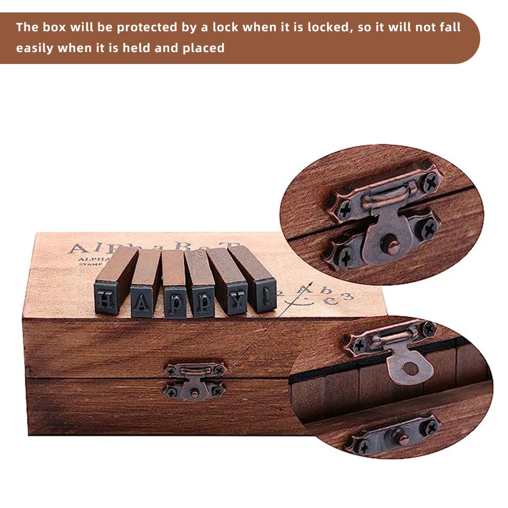 Climberty Rubber Stamps Set for Scrapbooking with 70 pcs Alphabet and Number Wood Box | Vintage Typewriter Font