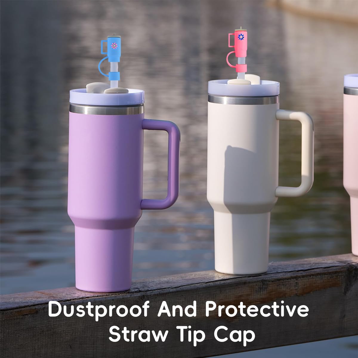 ZIBUYU Straw Cap for Stanley Cup featuring Anti Lost Loop and 6pcs Soft Silicone Tips | Cute Floral Dustproof Covers for 10mm Straws