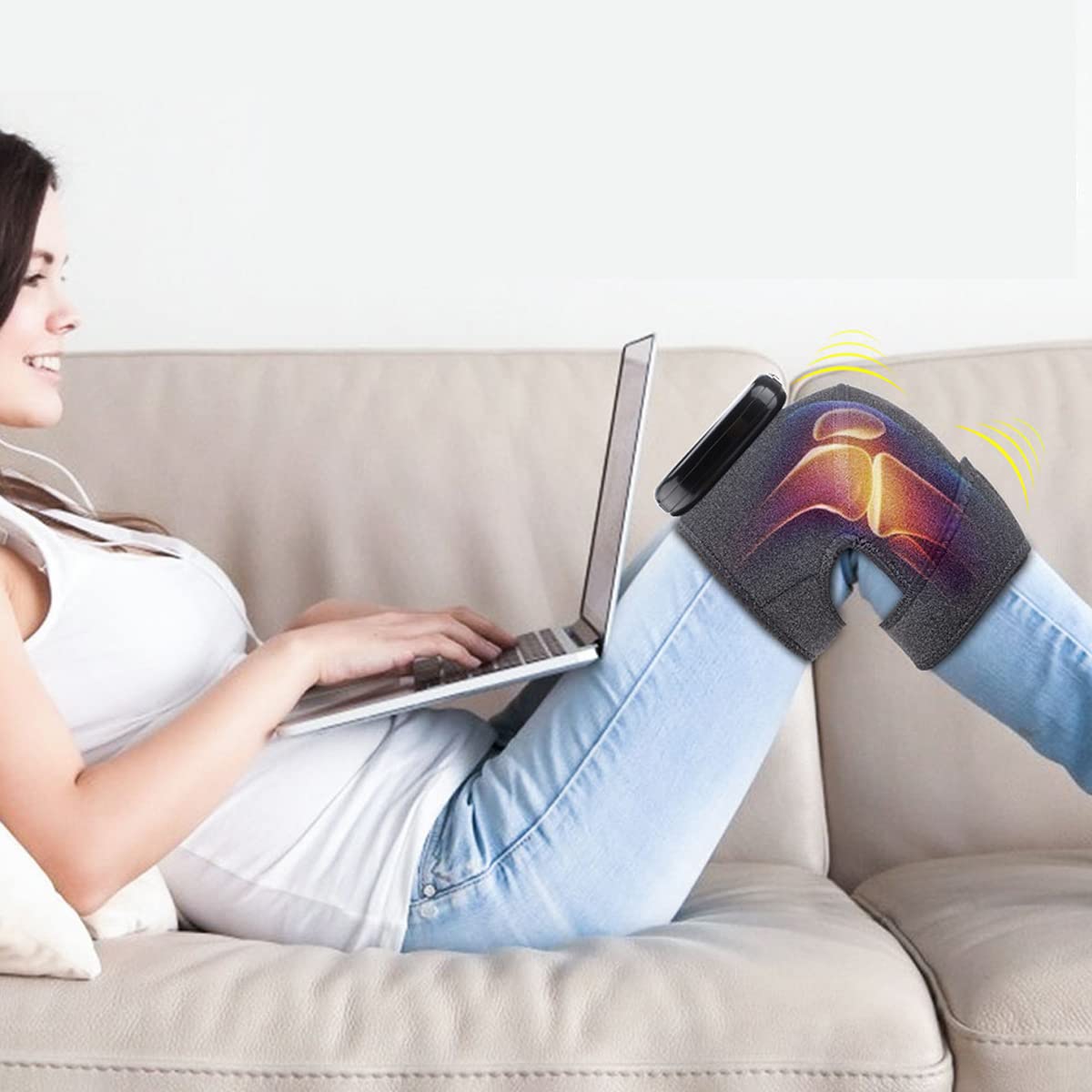 HANNEA Electric Knee Heating Pad for Pain Relief with 3 Heat Levels and Vibration Massage | Rechargeable 3 in 1 Wrap for Knee Shoulder Elbow