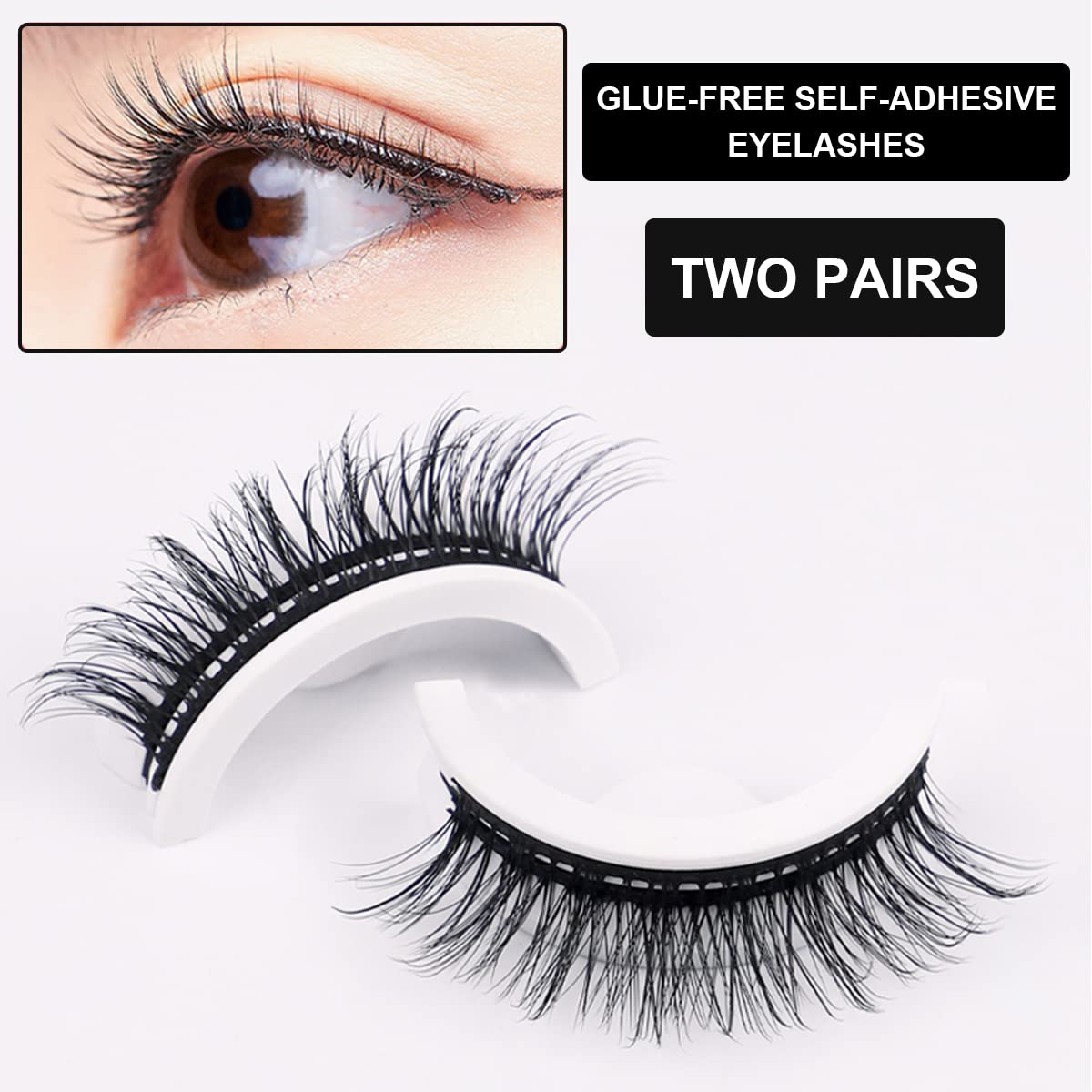 MAYCREATE 2 Pairs Reusable 3D False Eyelashes Long Natural Look Self-Adhesive Eyelashes Magnetic and Waterproof Fake Eyelashes For Girls Women (02 Wild)