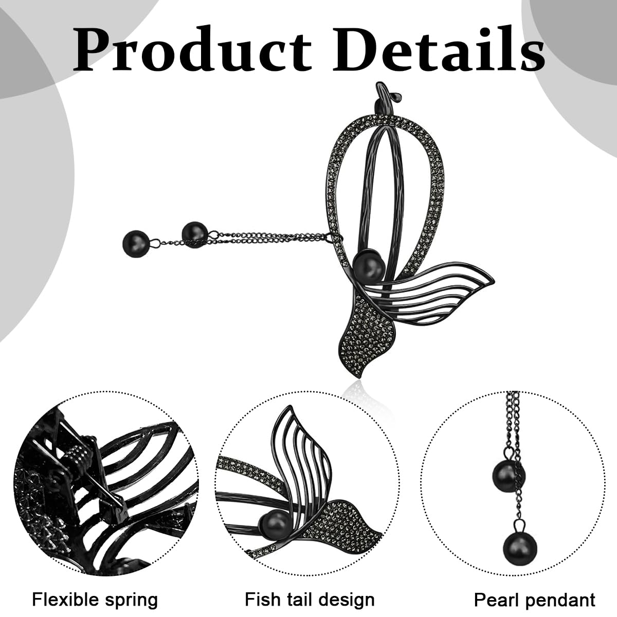 PALAY® Hair Clip, Tassle Mermaid Tail Banana Clips for Women, Alloy Hair Bun Accessories Hairstyle Twist Hair Barrette, Elegant Non Slip Jaw Hair Claws for Lady Girls- Black