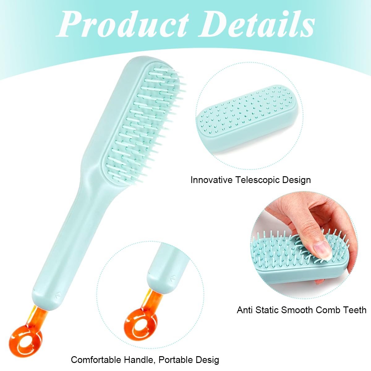 MAYCREATE® Self Cleaning Hair Brush for Women Travel Hair Comb Detangling Air Cushion Bristle Massage Brush Anti-static Hair Comb - One-Push Clean Up Hair Loss