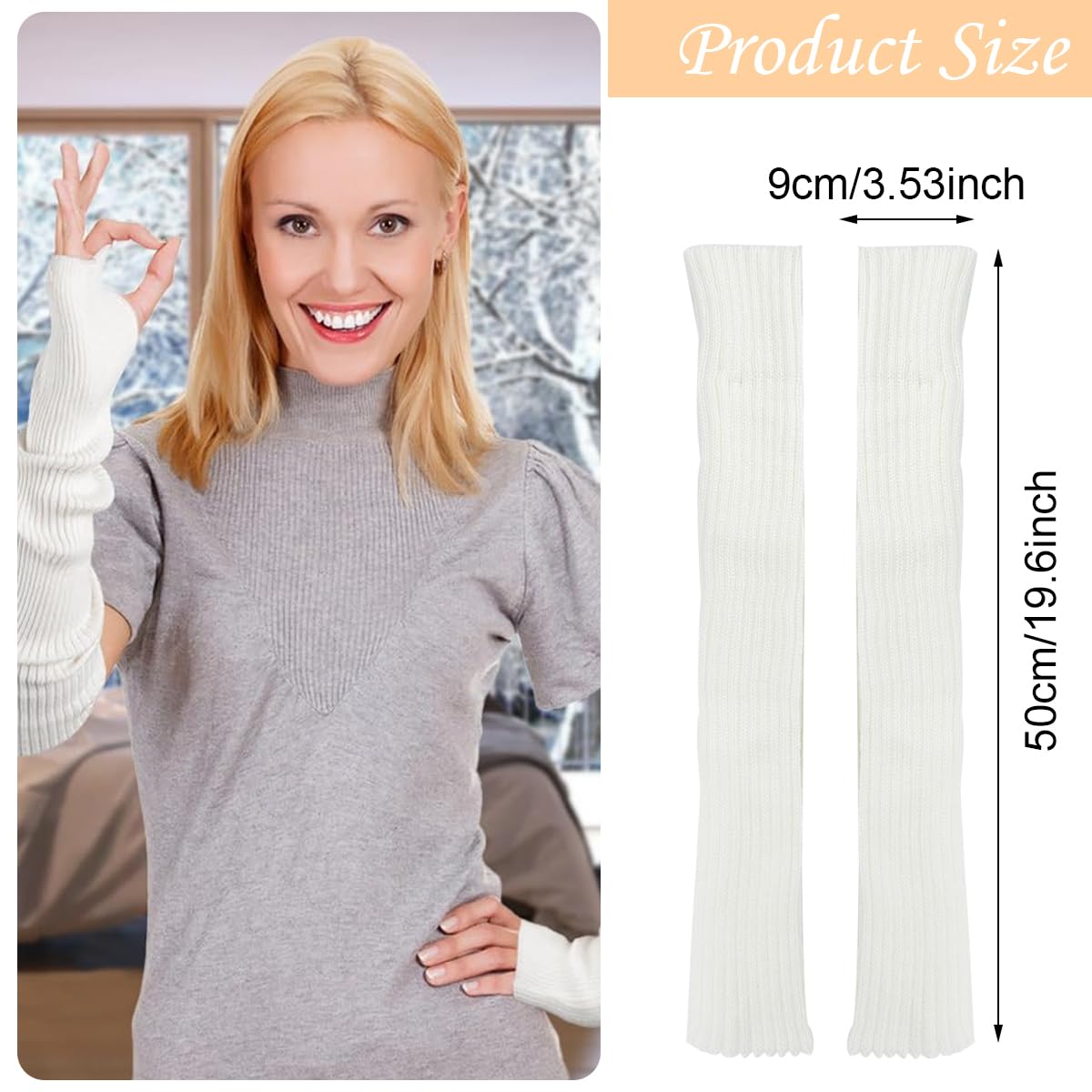 PALAY Hand Warmers for Women featuring 50cm Fingerless Design with Thumb Hole | White Knit Arm Sleeves