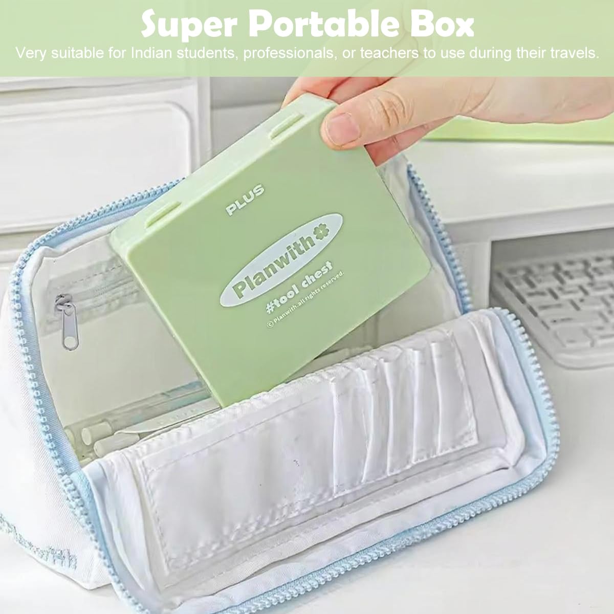 OFIFO Stationery Set for Office and School with 8 Pcs Tools and Compact Storage Case | Green