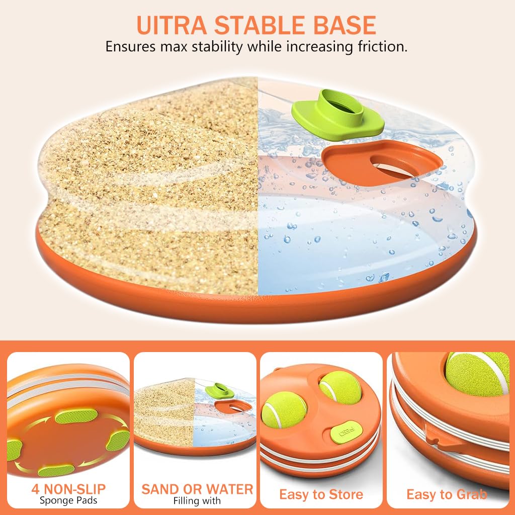 Proberos Tennis Trainer Device for Solo Practice featuring Refillable Base and Elastic Cord | Portable Kit for Teens and Adults