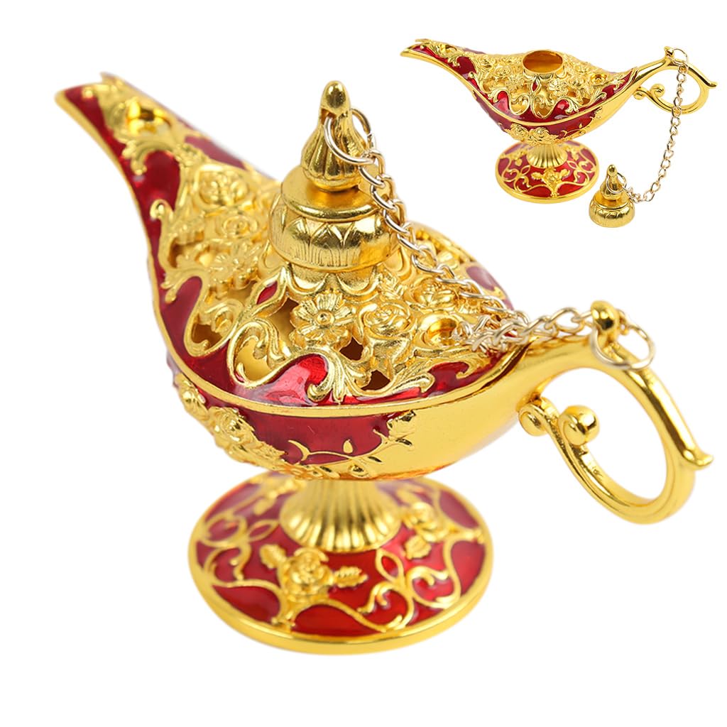 HASTHIP® Aladdin Magic Genie Lamps Desk Decoration, Vintage Legend Magic Genie Light Costume Lamp for Home Wedding Table Decoration, Ideal for Home Decor & Unique Gifts, Red (12x4.5x8cm)