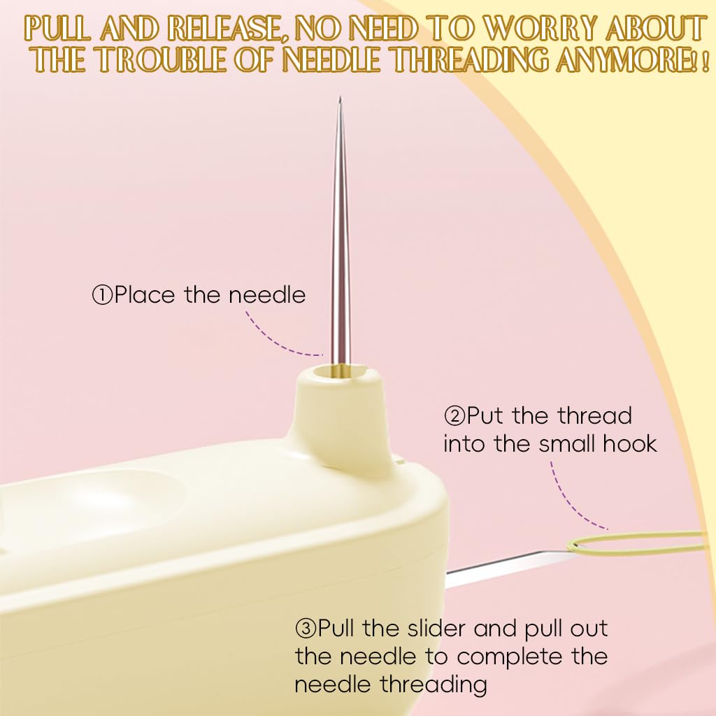 HASTHIP 2 in 1 Needle Threader for Hand Sewing and Embroidery featuring Dual Head Design | Retractable ABS Tool in Beige