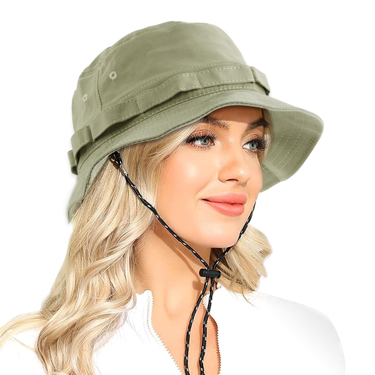 PALAY® Fashion Bucket Har Wide Brim Bucket Hat with Chin Strap Lightweight Quick Dry Camping Sun Hat Travel Bucket Hat Unisex Bucket Hat for Women Men