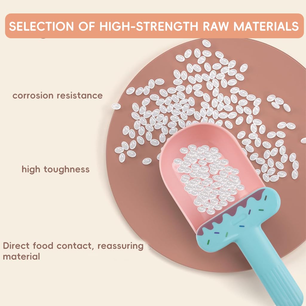 Qpets Dog Food Scoop Set for Cats and Dogs with Sealing Clip Handle and Canning Spoon | Ice Cream Color