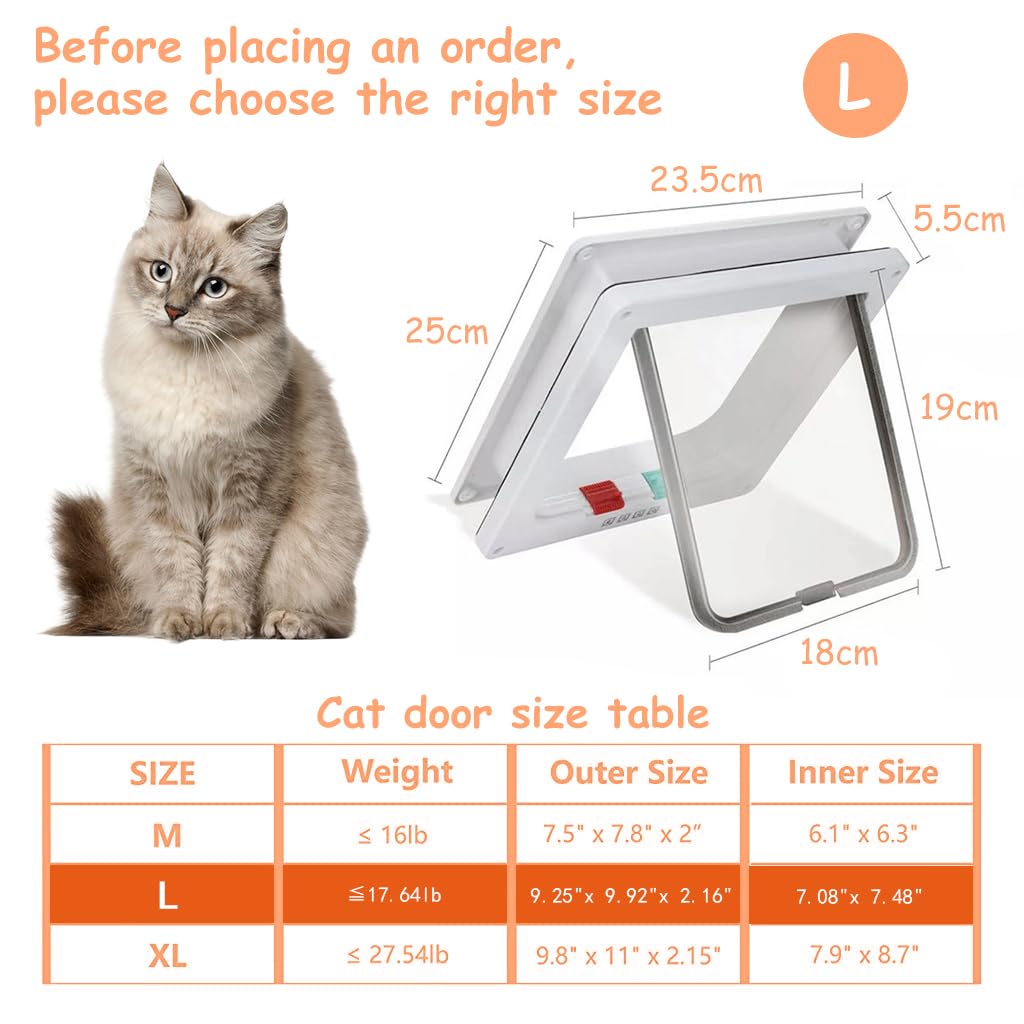 Qpets® Cat Door, 4 Way Locking Pet Door for Small Cat Dog, Indoor Pet House Door Flap Cat Door, Flexible in & Out, Lockable, One Way Out/in, Two Way Out/in Cat Door(Size: Medium)