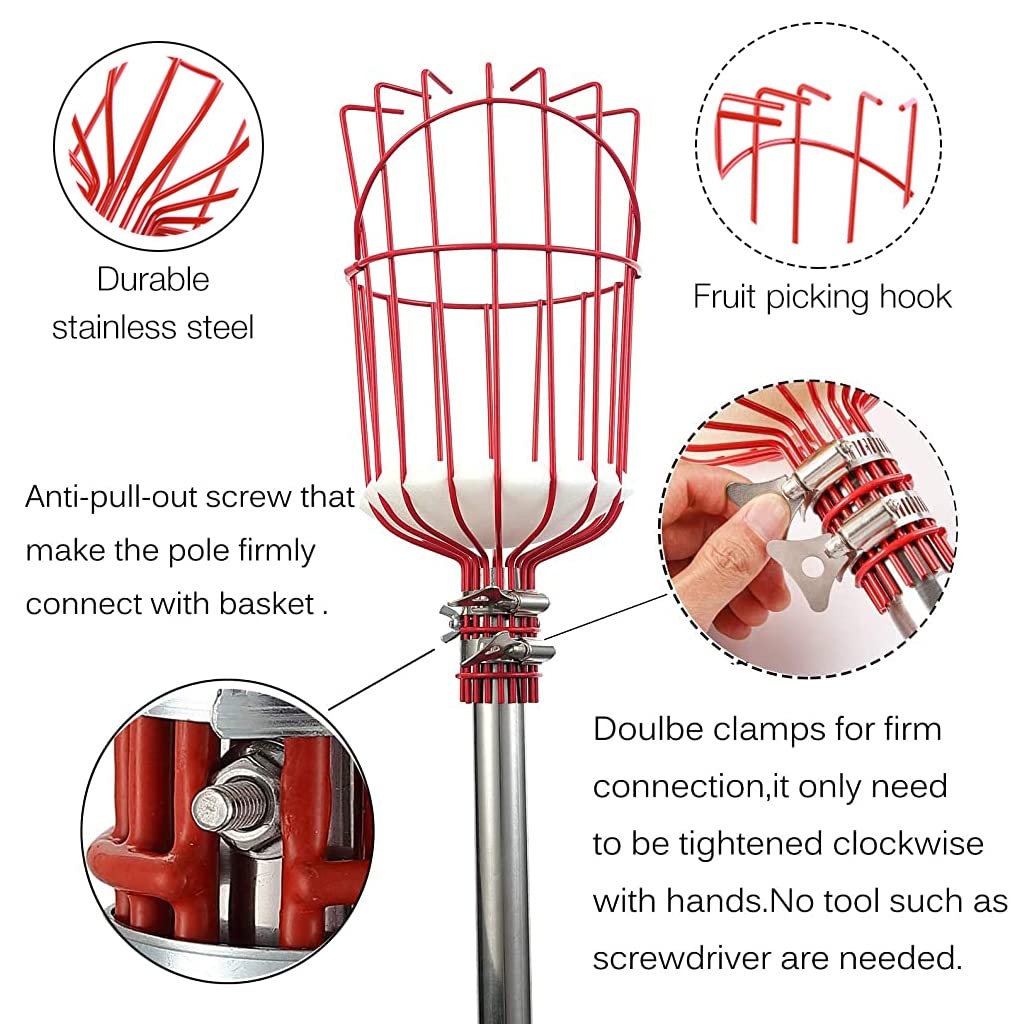 HASTHIP® 190cm Fruit Picker with Basket and Telescopic Pole, Fruit Plucker for Coconut, Mango and More, Easy to Use Fruits Catcher Tree Picker