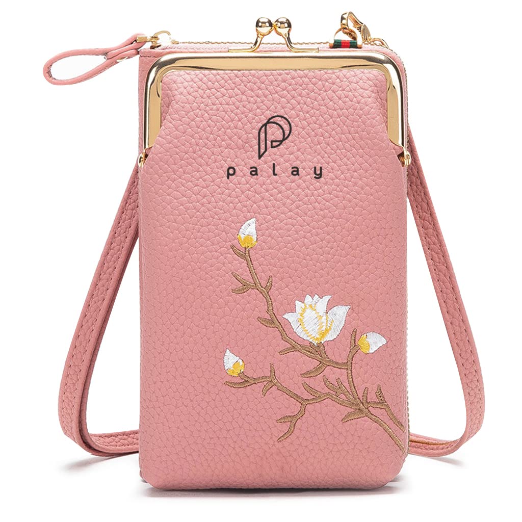 PALAY® Women's Small Cross-Body Phone Bag Stylish PU Leather Mobile Cell Phone Holder Pocket Purse Wallet Sling Bag Mini Shoulder Bags (Pink)