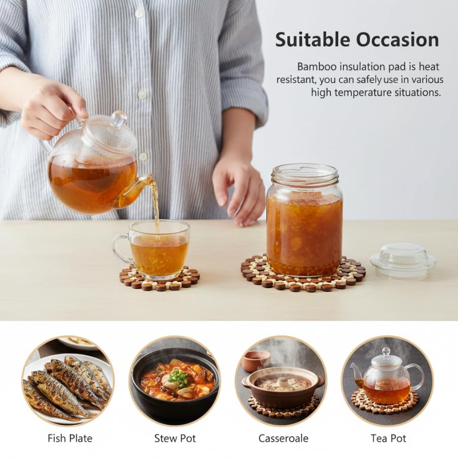 ZIBUYU Kitchen Bamboo Heat Insulation Pad for Hot Pots and Pans featuring Non Slip Design | Eco Friendly Countertop Protection