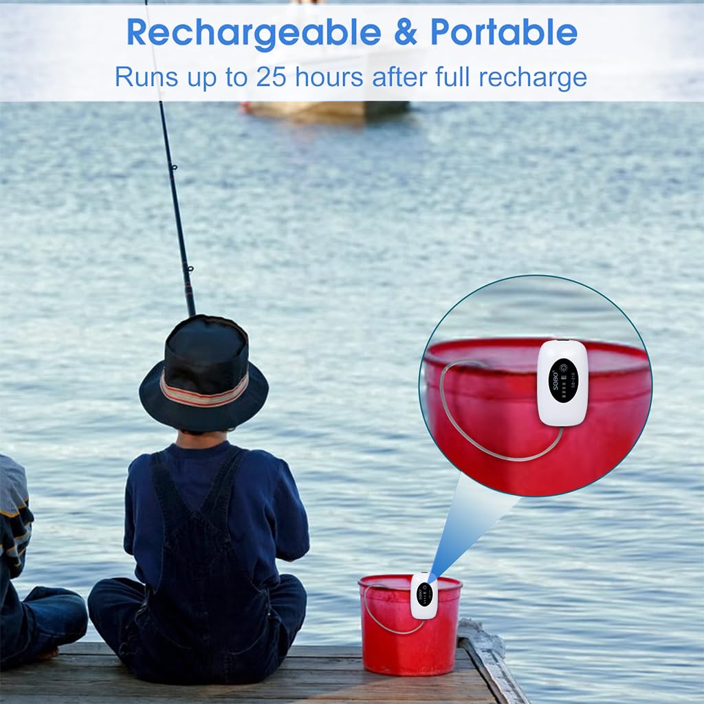 Qpets Aquarium Air Pump for Fish Tanks featuring USB Rechargeable 2600mAh Battery | Ultra Quiet 2.5L/min Oxygen Generator