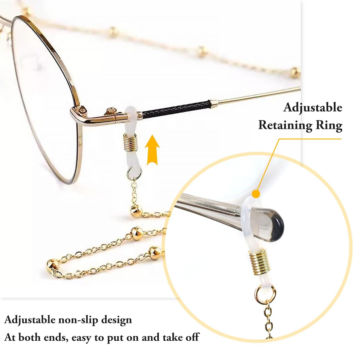 ZIBUYU® 2Pcs Glasses Chain 27.56 Inches Trendy Metal Beaded Glasses Chain Golden and Silver Anti-lost Eye Glass Chain Fashion Sunglasses Accessories for Men Women