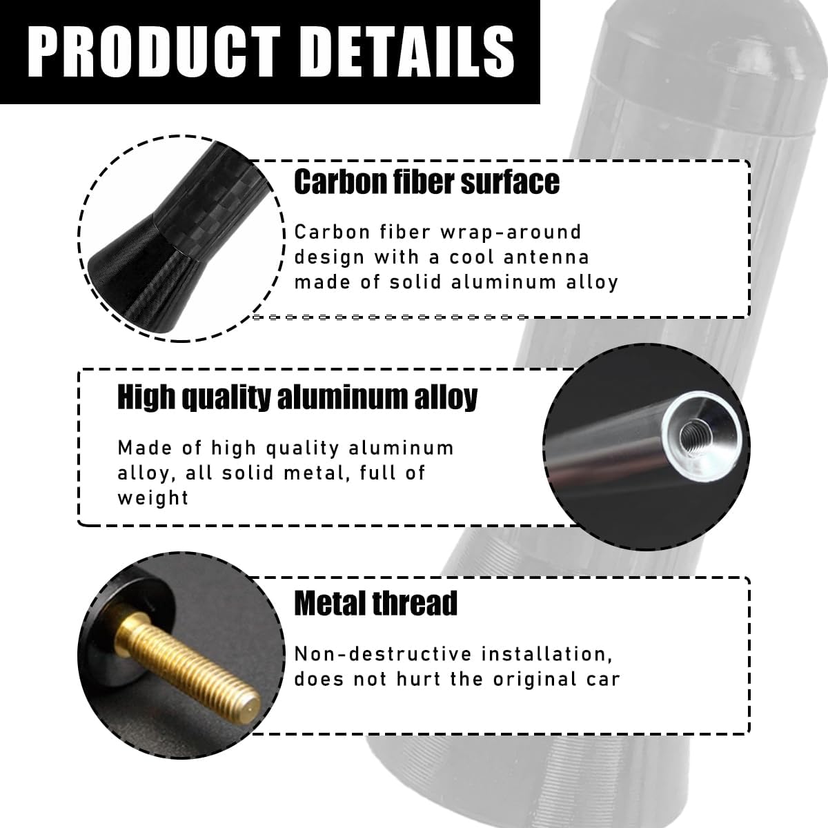 STHIRA Car Short Antenna for Roof or Trunk featuring Carbon Fiber Sporty Design 1.37 in 2PCS