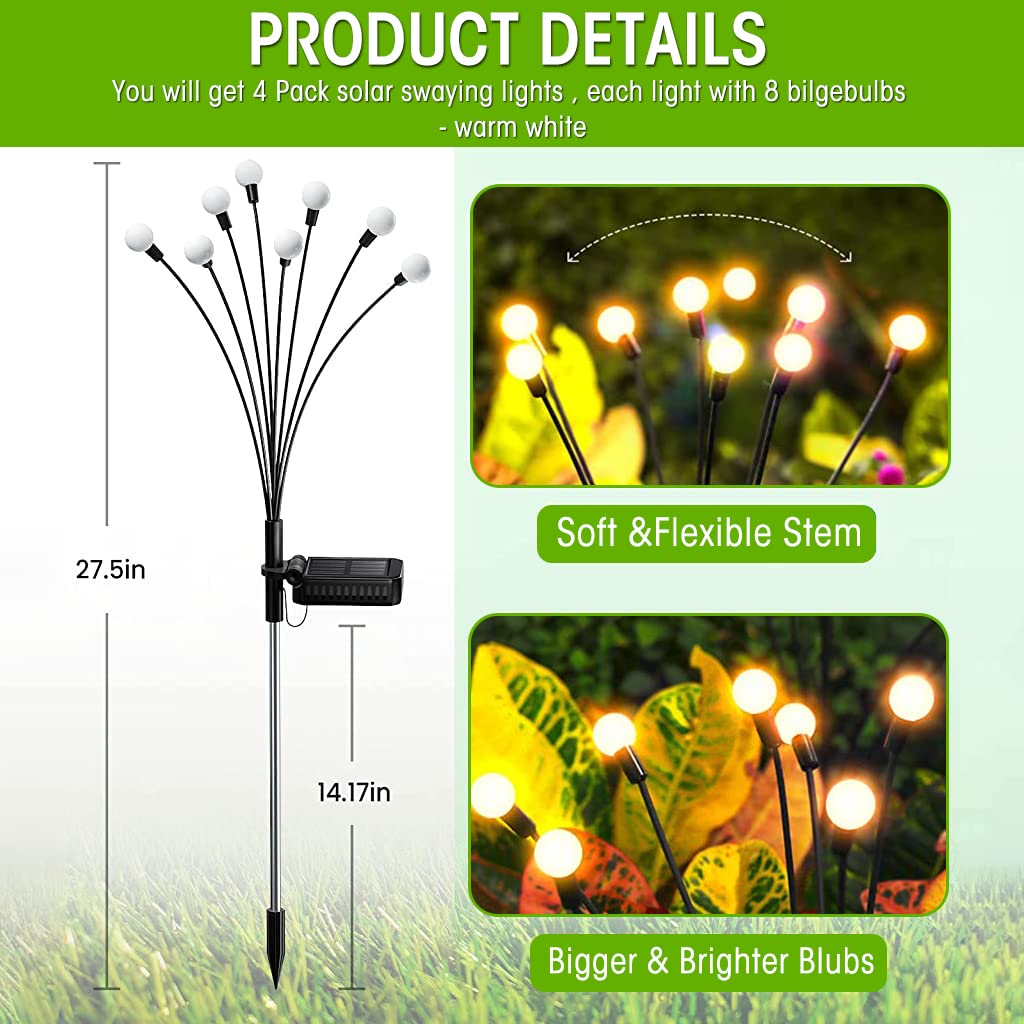 ELEPHANTBOAT Solar Garden Lights for Outdoor Decoration with 8 LEDs & IP65 Waterproof | 2 Pack
