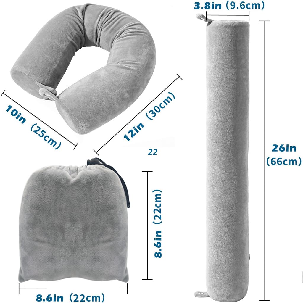 HANNEA Twist Memory Foam Neck Pillow for Travel and Office with Bendable Rod Support | Soft Washable Velvet Cover