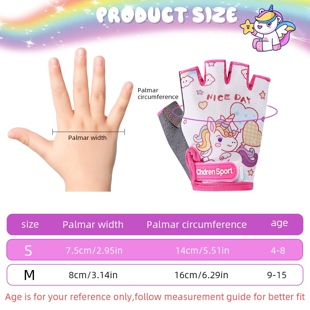 PROBEROS Fingerless Riding Gloves for Kids with Anti Slip Padded Palm and Breathable Cotton | Cute Unicorn Design for Skating and Cycling
