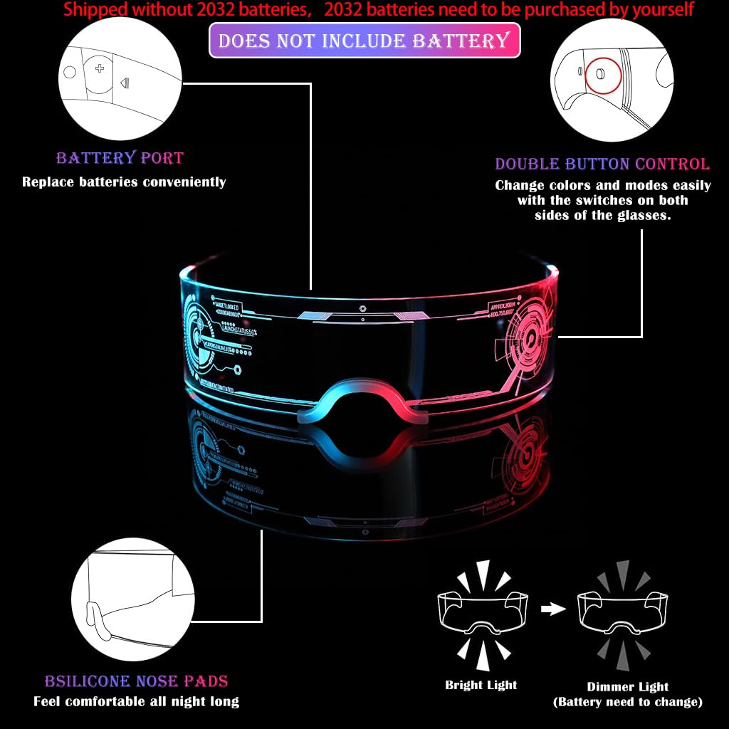 PATPAT LED Glasses for Party with 7 Color Light Display and Cyberpunk Design | USB Rechargeable