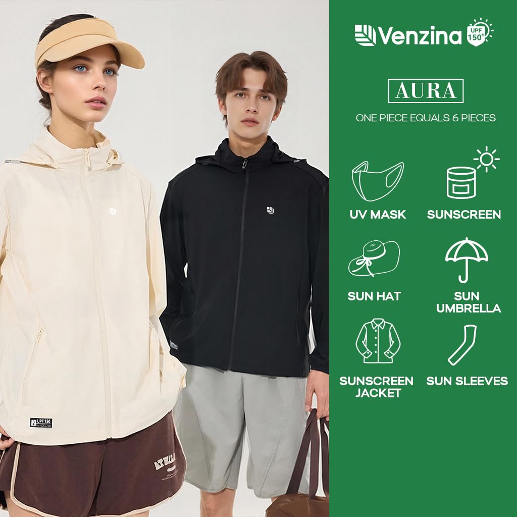 Venzina Sun Jacket for Women with UPF 150+ Protection featuring Removable Hat & Zip Pockets