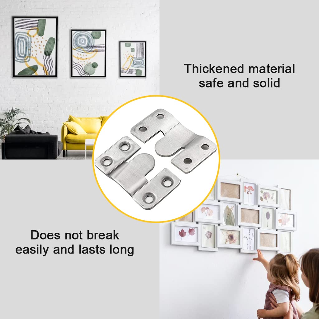 HASTHIP Flush Mount Bracket for Picture Frames featuring Interlocking Design and 2 in Stainless Steel | 4 Pairs Wall Mount Hardware