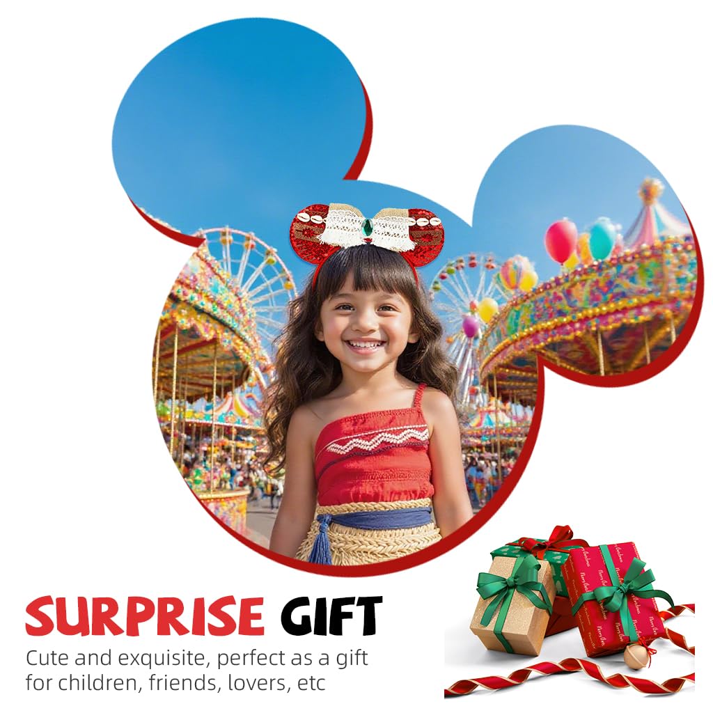 PALAY Moana Princess Hairband for Girls with Red Sequin Bow and Cute Mouse Ears | Party Accessory