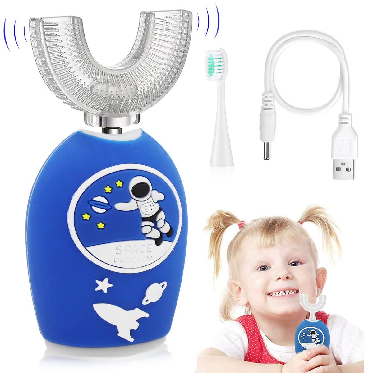 HANNEA Ultrasonic U Shape Electric Toothbrush for Kids featuring 8000–30000 vpm Vibration and Food‑Grade Silicone Brush | USB Rechargeable Waterproof Design